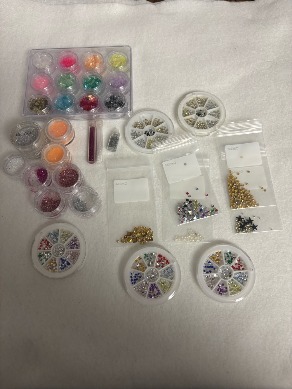 Set of 33 Nail Art Glitter Plastic Rhinestones Iridescent Flakes